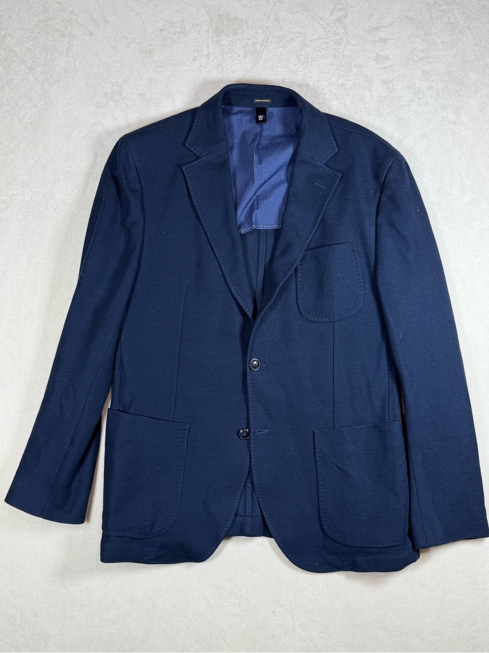 Massimo Dutti Extrafine Cotton 42S Navy Two-Button Patch Pocket Casual Blazer